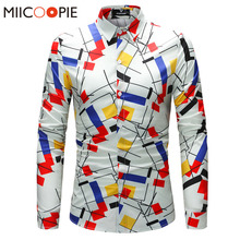 Casual Shirts Men Brand Slim Fit Men Geometric Pattern Printing Long Sleeve Social Shirt Men Brand Clothing Camisa 4XL 2024 - buy cheap