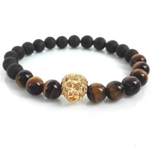 KEJIALAI 2018 High Quality Mens Bracelets 8mm Matte Tiger eyes Stone Beads With Gold And Silver Color Lion Bracelets Gift M-L424 2024 - buy cheap