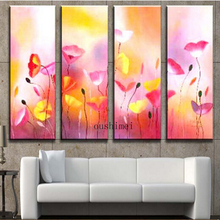 Hand Painted Abstract Painting Modern Wall Painting Pink Flowers Group Of Paintings For Living Room Picture On Canvas Craft Art 2024 - buy cheap