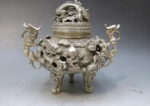 China silver handwork carved beautiful censer nine dragon incense burner Statue 2024 - buy cheap