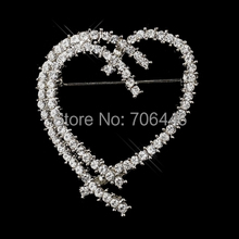 1.75 "rhodium prata elegante strass coração broche estilo vintage pinos 2024 - compre barato