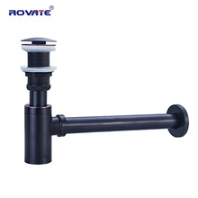 Ловушка для раковины ROVATE, латунная сливная труба для ванной комнаты сифонная труба для раковины, с выдвижным сливом, черная, P-TRAP 2024 - купить недорого
