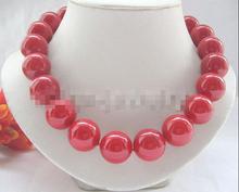 Conjunto de pendientes y collar de 18 "y 20mm, color rojo de coral, Perla de concha del Mar del Sur, cierre plateado 2024 - compra barato