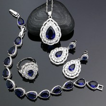 De las mujeres de la moda de plata de ley 925 joyas de plata azul Cubic aros de cristal de circonia/colgante/Collar/anillo/pulsera conjuntos de joyas 2024 - compra barato