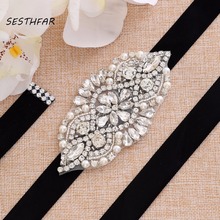 SESTHFAR-Cinturón de boda con diamantes de imitación para mujer, faja nupcial con perlas hechas a mano, flor de cristal plateado, para vestidos de Graduación 2024 - compra barato