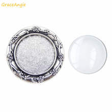 GraceAngie 4sets Antique Silver Brooch Bezel Base Glass Flower Cabochon Vintage Brooch Pin Women Accessory DIY Jewelry 2024 - buy cheap