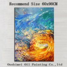 Pintura abstrata marítima barata a óleo em tela, decoração moderna, ondas, paisagem, arte de parede artesanal, pintura simples pintada à mão 2024 - compre barato