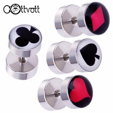 4 pares/lote cartões de poker brincos conjunto redondo aço inoxidável orelha parafuso prisioneiro falso plugues cartilagem tragus piercing jóias masculino feminino es016 2024 - compre barato