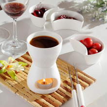 O envio gratuito de 120 ml cerâmica chocolate fondue sorvete conjunto pote queijo quente pote fondue conjuntos com garfo e vela manteiga aquecedores 2024 - compre barato
