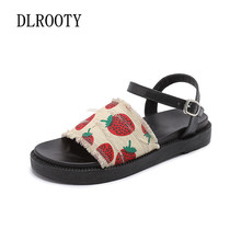 Women Sandals Flats Shoes Summer Fashion Strawberry Buckle Strap Platform Peep Toe Breathable Non-slip Slides Casual Female 2024 - buy cheap