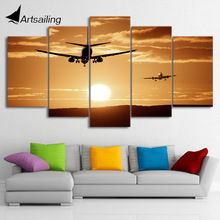 HD Printed 5 Piece Canvas Art Airplane Sunset Canvas Painting Wall Pictures for Living Room Home Decor Free Shipping CU-3046B 2024 - buy cheap