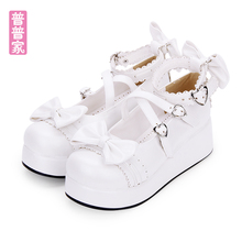 Zapatos de lolita de princesa, zapatillas japonesas suaves, con cabeza redonda, lazo de encaje, muffin, fondo grueso, combina con todo, pu8018 2024 - compra barato