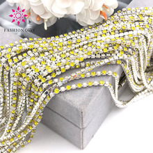 5 yard 2mm Sliver base Lemon yellow glass crystal rhinestones pearls with claw sew on cup chain diy wedding clothing accessories 2024 - buy cheap