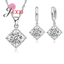 Hollow Rhombus Charm Design With Shiny CZ Crystal  925 Sterling Silver Necklace Earrings Bijouterie Set Wholesale Price 2024 - buy cheap