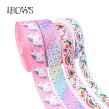 IBOWS-Cinta de dibujos animados IBOWS, 5 yardas, 2 ", 50mm, arco iris de unicornio, caballo, cinta de grogrén estampada para bricolaje, lazo de pelo, artesanías, Material para regalo 2024 - compra barato