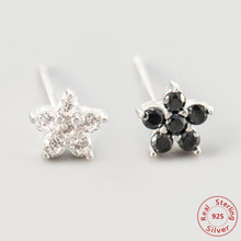 Black White CZ 925 Sterling Silver Flower Screw Stud Earrings For Women Girls Kids Piercing Jewelry Orecchini Aros Arete 2024 - buy cheap