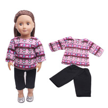 Roupas de boneca suéter casual roxo + calça preta, acessórios de brinquedo, cabe na boneca de 18 polegadas e bonecas de 43 cm, crianças carregadas carregadouro crianças 2024 - compre barato