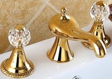 Смеситель для ванной комнаты, смеситель для раковины с кристальными ручками, золотой цвет 2024 - купить недорого