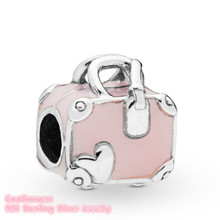 2019 Summer 100% 925 Sterling Silver Pink Travel Bag Charm beads Fits Original Brand bracelets Jewelry Making 2024 - buy cheap