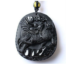 Beautiful 55x46mm Chinese Handwork Natural Black Obsidian Carving Kylin Lucky Amulet Pendants Necklace Fashion Jewelry 2024 - buy cheap