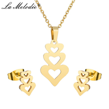 New Women Stainless Steel Heart Pendant Necklace Stud Earring Jewelry Set Gold Link Chains Necklace Earring Party Wedding Gifts 2024 - buy cheap