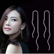 ANENJERY 925 Sterling Silver Simple Fashion Earrings For Women Wave Tassel Earrings S-E558 2024 - buy cheap