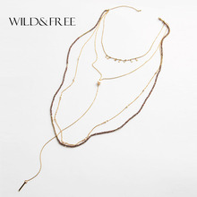 Wild&Free Long Pendant Necklace For Women Full Bead Chain Pearl Gold Star Choker Multi Layer Necklace Handmade Statement Jewelry 2024 - buy cheap