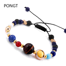 Pulsera de Sistema Solar universo galaxia nueve planetas pulsera ajustable con cuentas de piedra natural para hombres y mujeres regalo de Navidad 2024 - compra barato