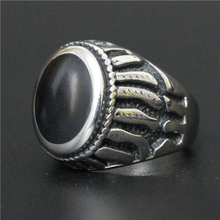 Мужское Винтажное кольцо из нержавеющей стали, круглое кольцо с черным камнем в индийском стиле, 2016 2024 - купить недорого