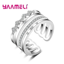 Anéis de bandas onda modernos, acessórios para festa de casamento, com strass, cristal claro, prata esterlina 925 2024 - compre barato