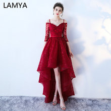 LAMYA High Low Prom Dress Boat Neck With Half Sleeve Evening Party Dresses Women Black Lace Formal Gown Gown Robe De Soiree 2024 - buy cheap