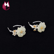 Mosaic White jade Girls Plum blossom Stud Earring 100% Real 925 Sterling Silver Women Simple Earring Jewelry 2019 statement E19 2024 - buy cheap