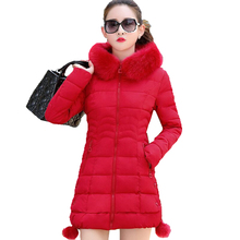 Женская приталенная куртка из хлопка, длинная облегающая куртка с большим меховым воротником, модель W32 в Корейском стиле на зиму, 2018 2024 - купить недорого