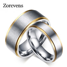 Zorctens anel de compromisso dourado de aço inoxidável, sua e seu par de alianças para casais, mulheres e homens 2024 - compre barato