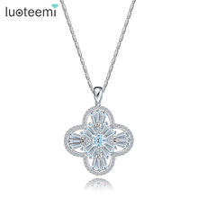 LUOTEEMI New Vintage Simple Fashion White Gold-Color Flower Shape Cubic Zircon Pendant Necklace for Women Daily Wear Jewelry 2024 - buy cheap