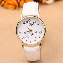 Timezone#301 Fashion Unisex Who cares Watch Letter Casual Leather Watch Analog Quartz Wrist Watch   2024 - buy cheap