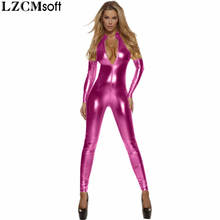 LZCMsoft Women Full Body Unitard Black Catsuit Bodysuit Long Sleeve Lycra Gold Front Zip Turtleneck Metallic Zentai Bodysuits 2024 - купить недорого
