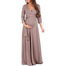 Deep V-Neck Three Quarter Sleeves Pregnant Dress Wedding Evening Pregnancy Party Dress With Belt Pleated Maternity Long Dresses 2024 - buy cheap