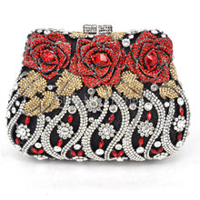 Stylish Flower Luxury Crystal Evening Bag Metal Clutch Bag Rose Soiree Purse for Party Studded Diamante Banquet Bag 88170 2024 - buy cheap