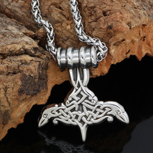 Nordic stainless steel thor hammer Mjolnir odin raven rune pendant necklace 2024 - buy cheap