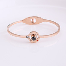 New Arrival Rose Gold Color Stainless Steel 100 Language lover Bangle Projection Memory Open Bracelets Bangles Drop shipping 2024 - buy cheap