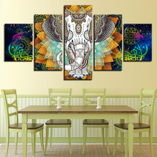 HD Print Art Animal Canvas Pictures 5 Pieces India Elephant And Abstract Color Flower Paintings Modular Frame Bedroom Wall Decor 2024 - buy cheap
