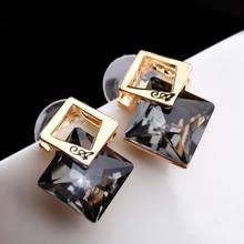 Fashion Square Crystal Earring Big Geometric Stud Earrings For Women Classic Gold-Color Fine Jewelry 2024 - buy cheap