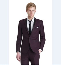 New Arrival Groomsmen Peak Lapel Groom Tuxedos Burgundy/Wine Men Suits Wedding Best Man (Jacket+Pants+Tie+Hankerchief) B879 2024 - buy cheap