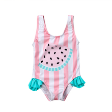 Bebê meninas roupa de banho verão melancia rosa listrado padrão crianças roupa de natação uma peça maiô verão beach wear 2024 - compre barato