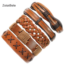 ZotatBele Handmade Wholesale 5Pcs/Set Brown Leather Bracelets Women Leather Bangle Male Wristband Wrap Men Jewelry F75 2024 - buy cheap