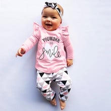 2020 outono bebê recém-nascido meninas roupas definir você me faz sorrir camiseta + calças listradas 3 pçs roupas de bebê recém-nascido 0-24 meses 2024 - compre barato