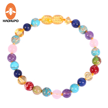 HAOHUPO New Original Jewelry Colorful Bracelets with Natural Gemstone for Baby Baltic Sea Amber Anklets for Adult Women Girls 2024 - buy cheap