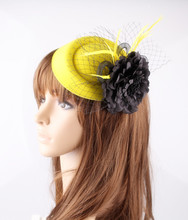 Yellow Pillbox Fascinators Base With Vintage Black Silk Flower Adorned For Party Headwear Cocktail Hats Wedding Hair Accessories 2024 - buy cheap