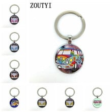 New / hot sale, new retro hippie peace card Van Bus key chain fashion men and women bag car pendant, convex glass key ring. 2024 - buy cheap